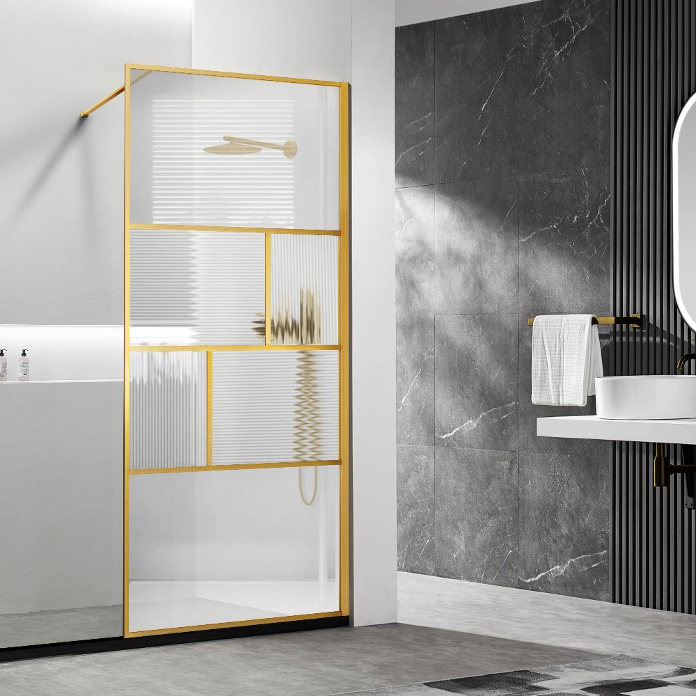 Душевая перегородка Vincea Walk-In Золото матовое / Прозрачное-Рифленое